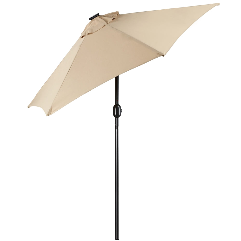 Easyfashion 7.5ft Patio LED Umbrella Garden Table Umbrella, Tan