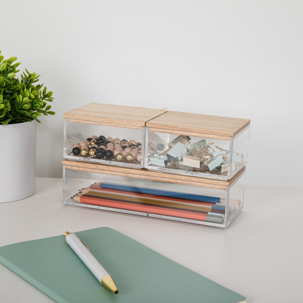 Martha Stewart Premium Plastic Storage Bins with Wooden Lids