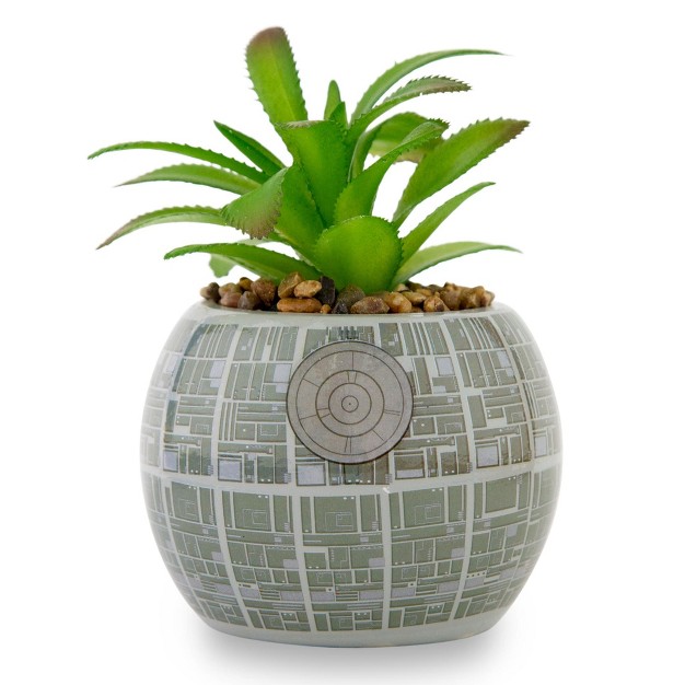 Silver Buffalo Star Wars Death Star 3 inch Ceramic Mini Planter With Artificial Succulent