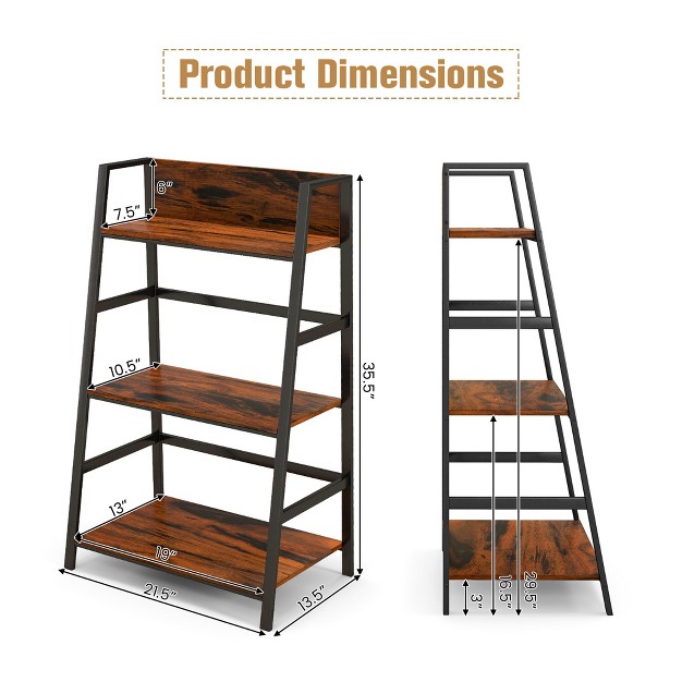 Costway 2pc 3 tier Ladder Bookshelf Industrial Storage Rack Bookcase Plant Display Shelf