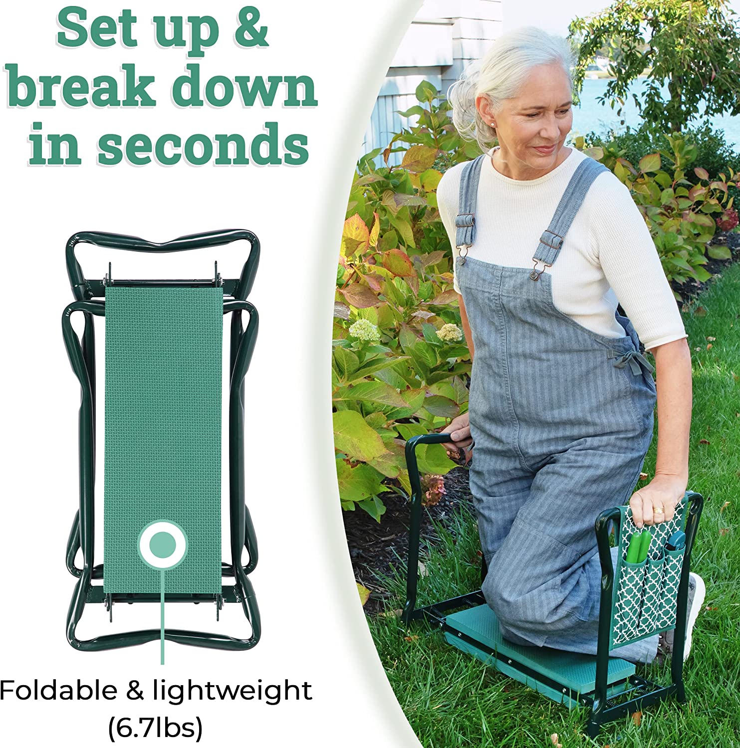 Abco Tech Garden Kneeler and Stool - Protects Your Knees, Clothes From Dirt & Grass Stains - Foldable Stool for Ease of Storage - EVA Foam Pad - Sturdy and Lightweight - Free Tool Pouch