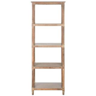 SAFAVIEH Odessa 66.9 in. BrownOff-White Wood 4-shelf Bookcase AMH5721B