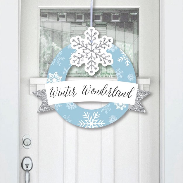 Big Dot Of Happiness Winter Wonderland Outdoor Snowflake Holiday Party And Winter Wedding Decor Front Door Wreath