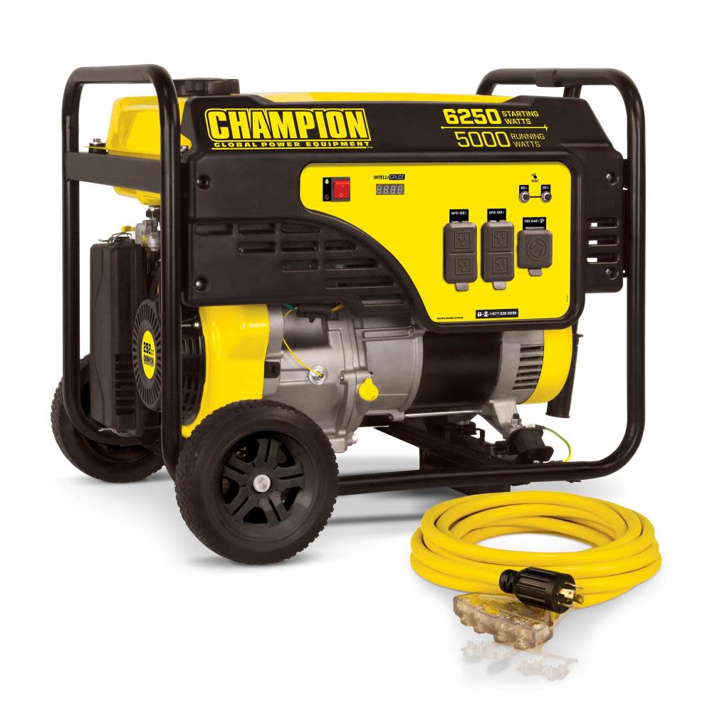 Champion 5000-Watt Portable Generator with Wheel Kit and Extension Cord ;