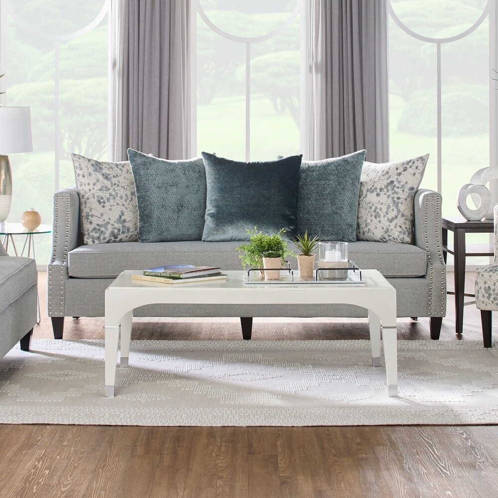 Roundhill Furniture Nari Modern Pillow Back Fabric Sofa and Loveseat Set  Moondance Mist