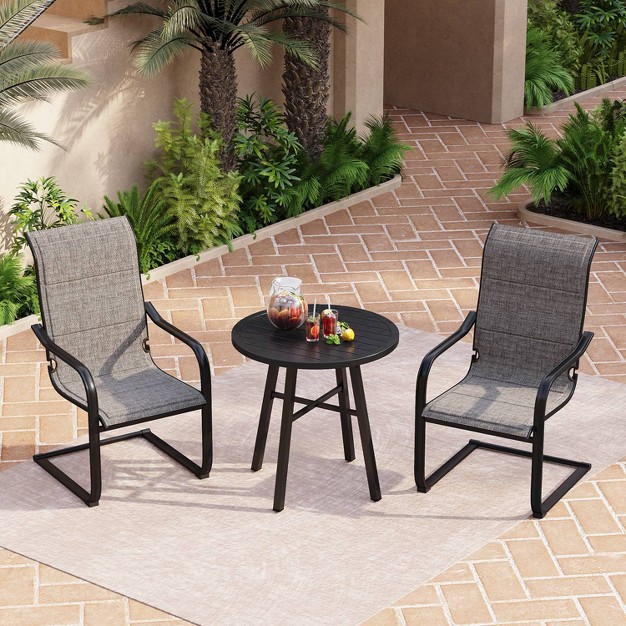 3pc Patio Seating Set With Round Side Table amp Padded Sling C spring Arm Chairs Captiva Designs