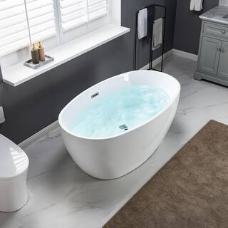 WOODBRIDGE Arras 55 in. Acrylic FlatBottom Double Ended Bathtub with Brushed Nickel Overflow and Drain Included in White HBT5840