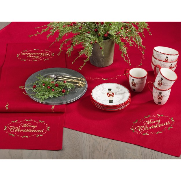 Saro Lifestyle Merry Christmas Embroidered Design Holiday Tablecloth 54 quot x54 quot Red