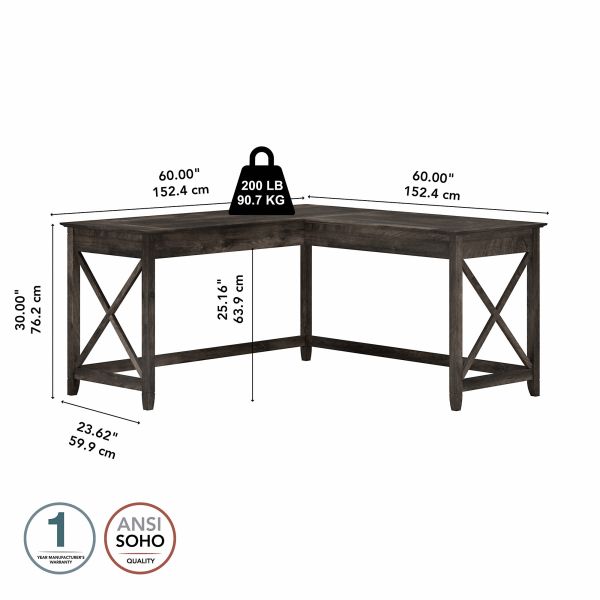 Bush Furniture Key West 60W L Shaped Desk in Dark Gray Hickory