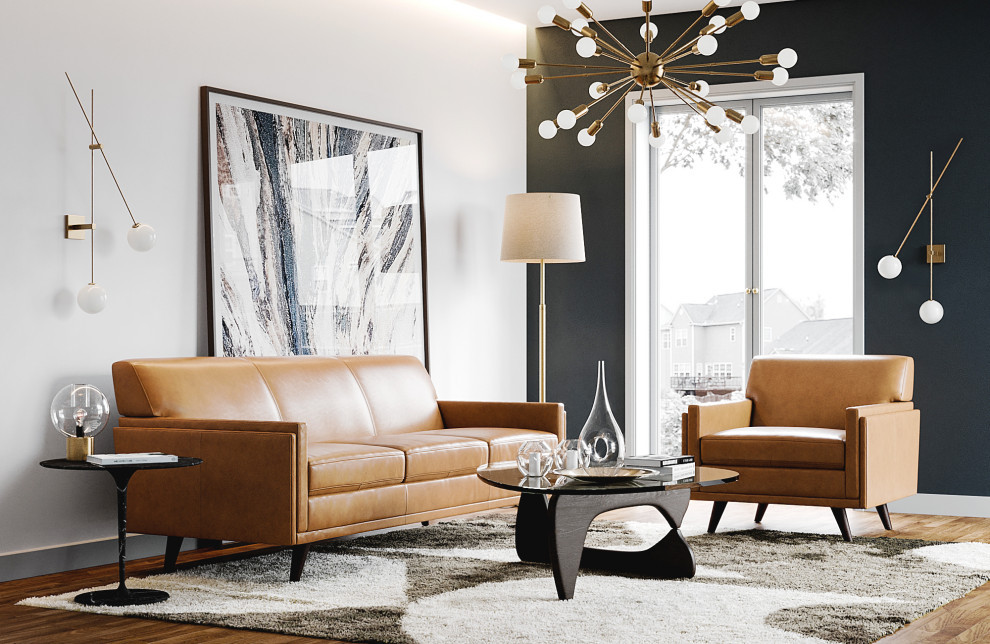 Moroni Milo Full Leather Mid Century Sofa with Wooden Legs in Tan   Midcentury   Sofas   by Moroni  Houzz