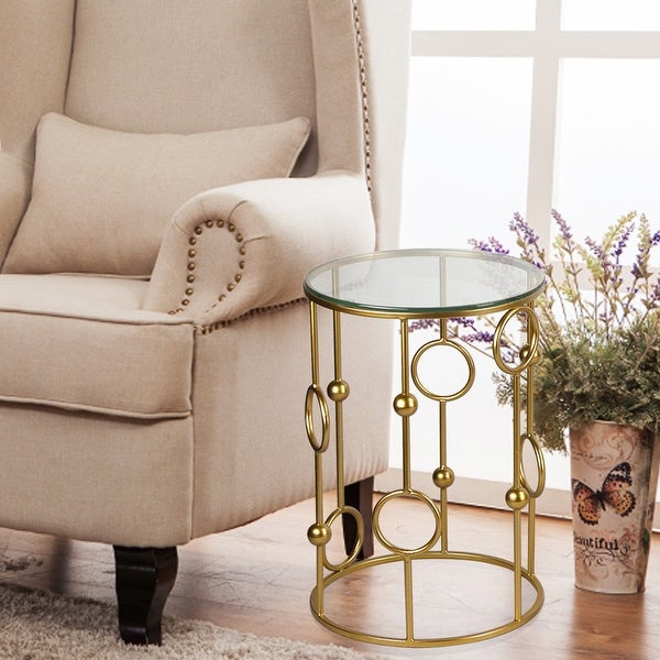 Adeco Set of 2 Nesting Goldtone Postmodern End Tables - Set of 2