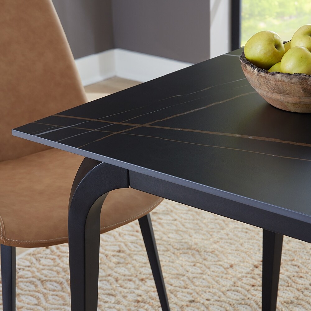 Nicoya Stone Top Rectangular Dining Table in Black Stone and Black Metal   30\