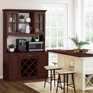 LIVING SKOG Galiano 73 in. Espresso Pantry Buffet with Hutch with Wine Rack and Drawer BJJESP