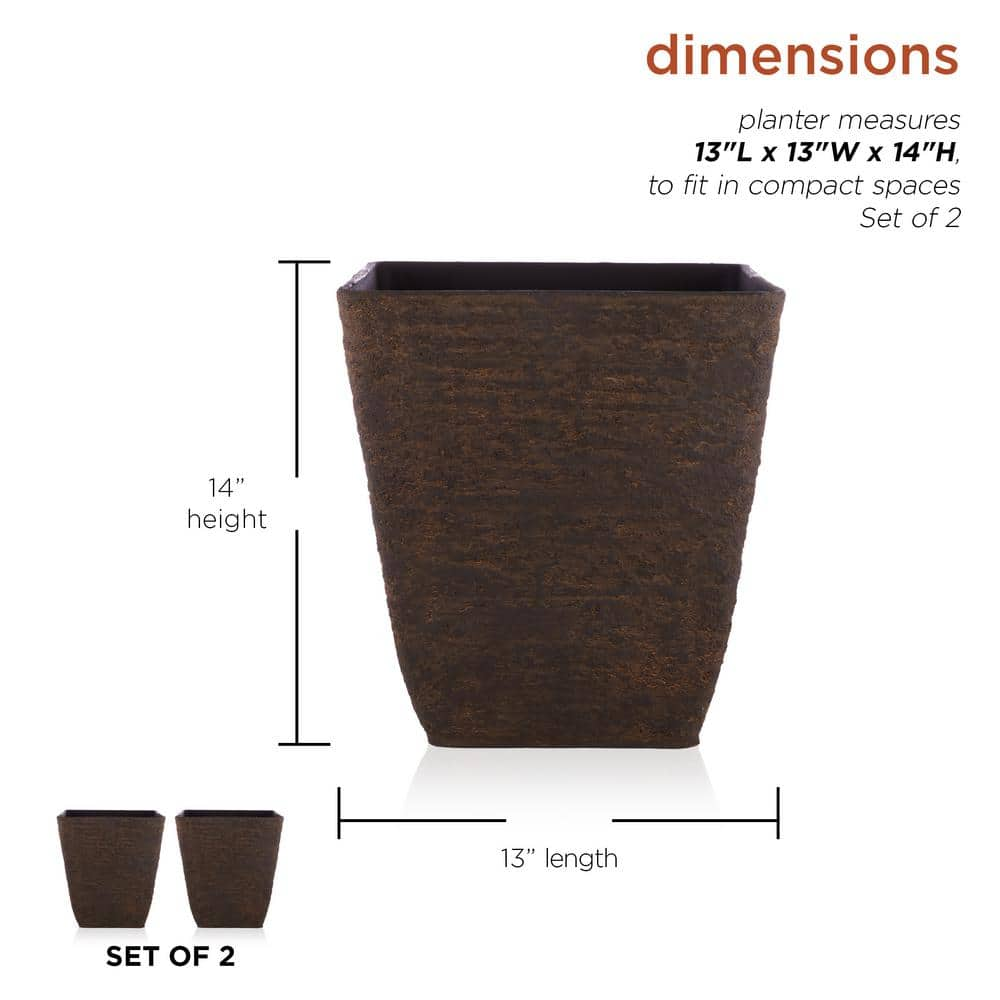 Alpine Corporation Medium Brown Indoor/Outdoor Stone-Look Resin Squared Planter (Set of 2) CLL386M-SWD-2