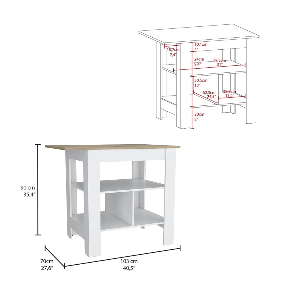 3 Shelf Open Shelves Kitchen Island with Dining Table  Livingroom Coffee Tables Snack Tables  Entrance Side Table  White