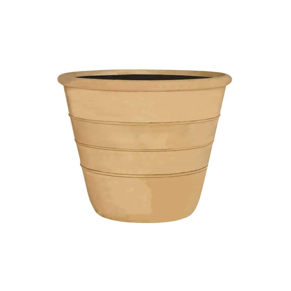 PRIVATE BRAND UNBRANDED Brown Washed 18 in. Sand Cast Stone Triple Band Pot LHDPTSBRWA18X14