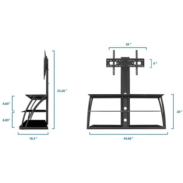 Mount it Tv Stand With Mount And Storage Shelves Entertainment Center Fits 32 To 60 Inch Screens Vesa 100x100 To 600x400 Glass Shelving