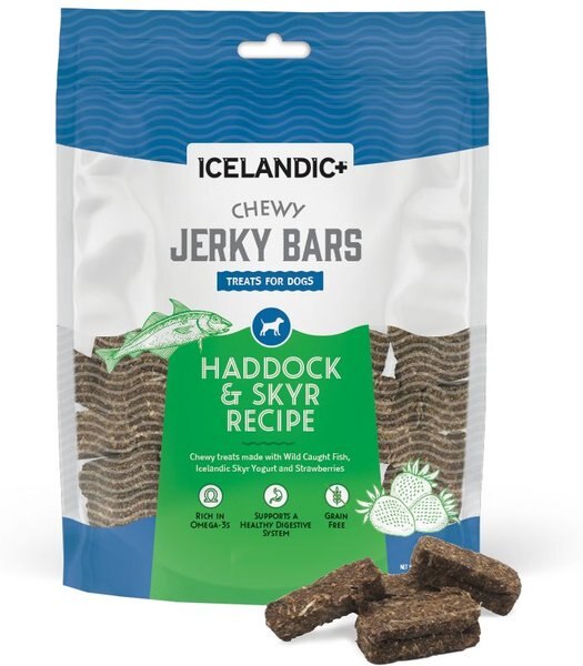 Icelandic+ Chewy Jerky Bars Haddock and Skyr Recipe Grain-Free Dog Treats， 2.5-oz bag