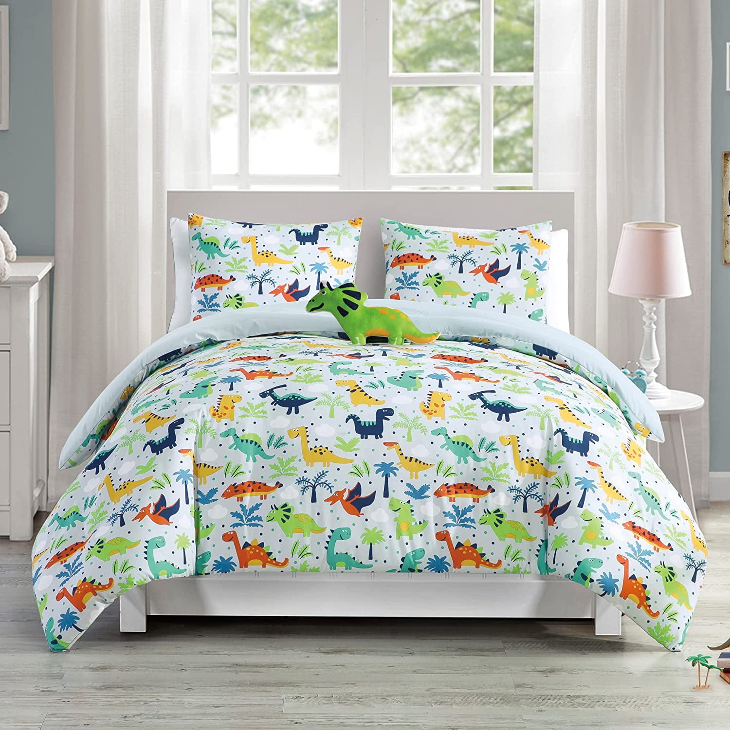 Chezmoi Collection 4-Piece Kids Multi-Color Dinosaurs Microfiber Comforter Set， Full/Queen