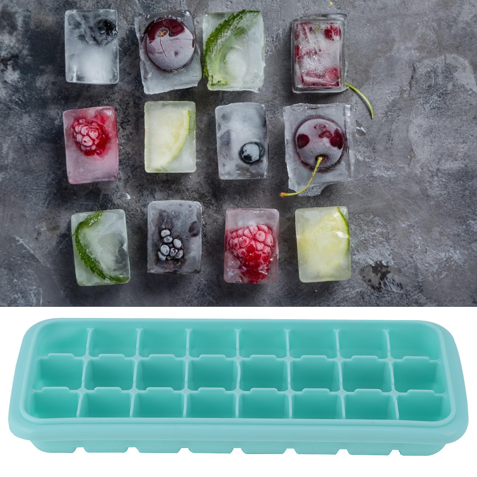 Ice Cube Tray， 24 Grid Easy-release Reusable Silicone Ice Mold Durable Flexible Ice Cube Makers Tools With Pp Lid For Home Kitchen[green]