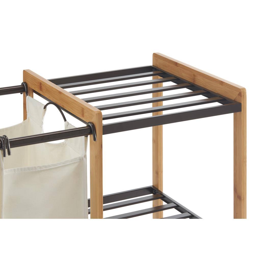 TRINITY EcoStorage Wheeled 3-Bag Bamboo Laundry Station in Bronze TBFPBR-2101C