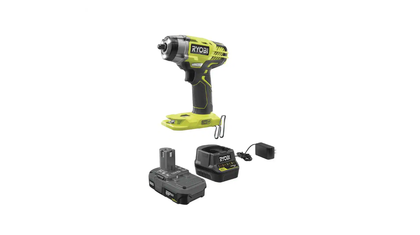 RYOBI P263K ONE+ 18V Cordless 3/8 in. Impact Wrench Kit with 1.5 Ah Battery and Charger