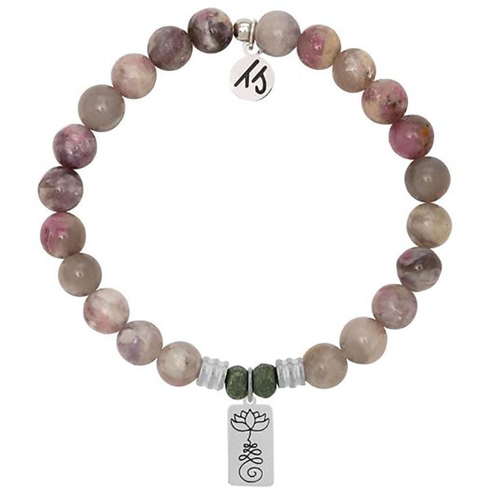 T. Jazelle  Pink Tourmaline Stone Bracelet with New Beginnings Sterling Silver Charm