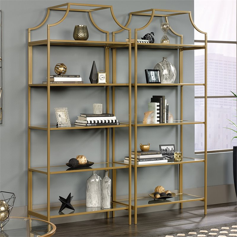 Sauder Harvey Park 5 Shelf Metal Framed Glass Bookcase in Black   Contemporary   Bookcases   by Homesquare  Houzz