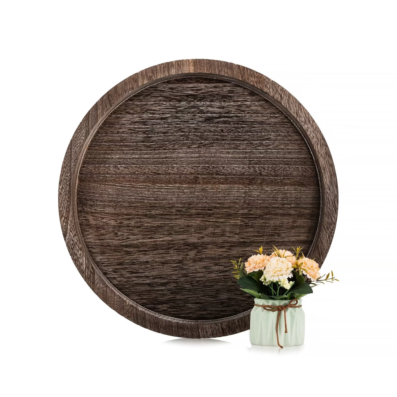 Hanobe Ottoman Tray for Living Room Large Round Distressed Wood Serving Tray for Kitchen Coffee Table Couch Mothers Day Gift 18