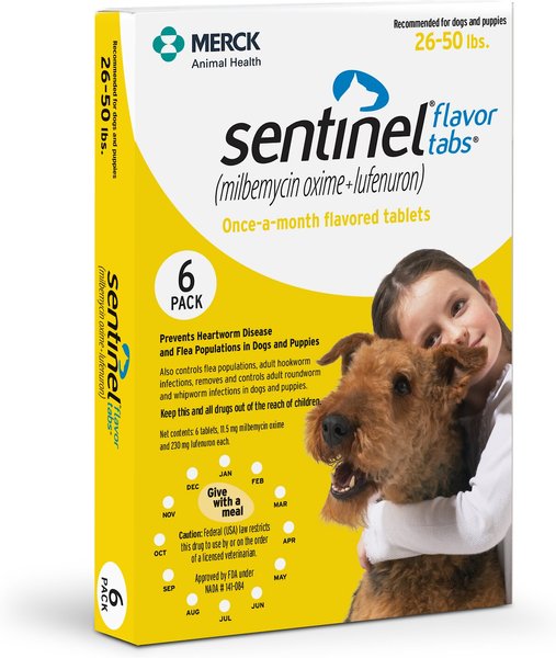 Sentinel Tablet for Dogs， 26-50 lbs， (Yellow Box)