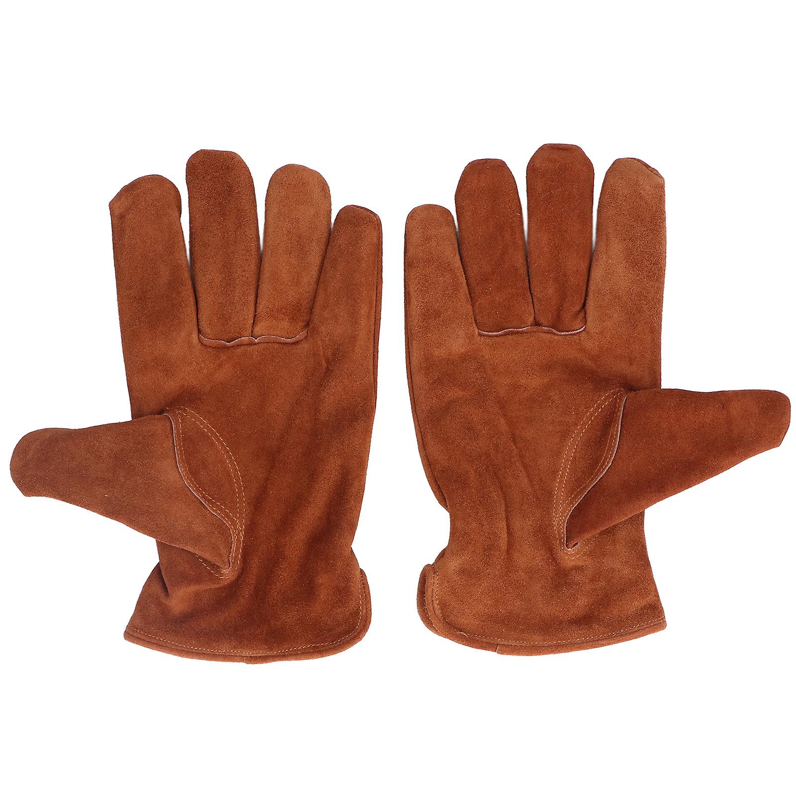 1 Pair Cowhide Work Gloves Heat Fire Resistant Forge Welding Gloves For Construction Gardening Bbqbrown Xl