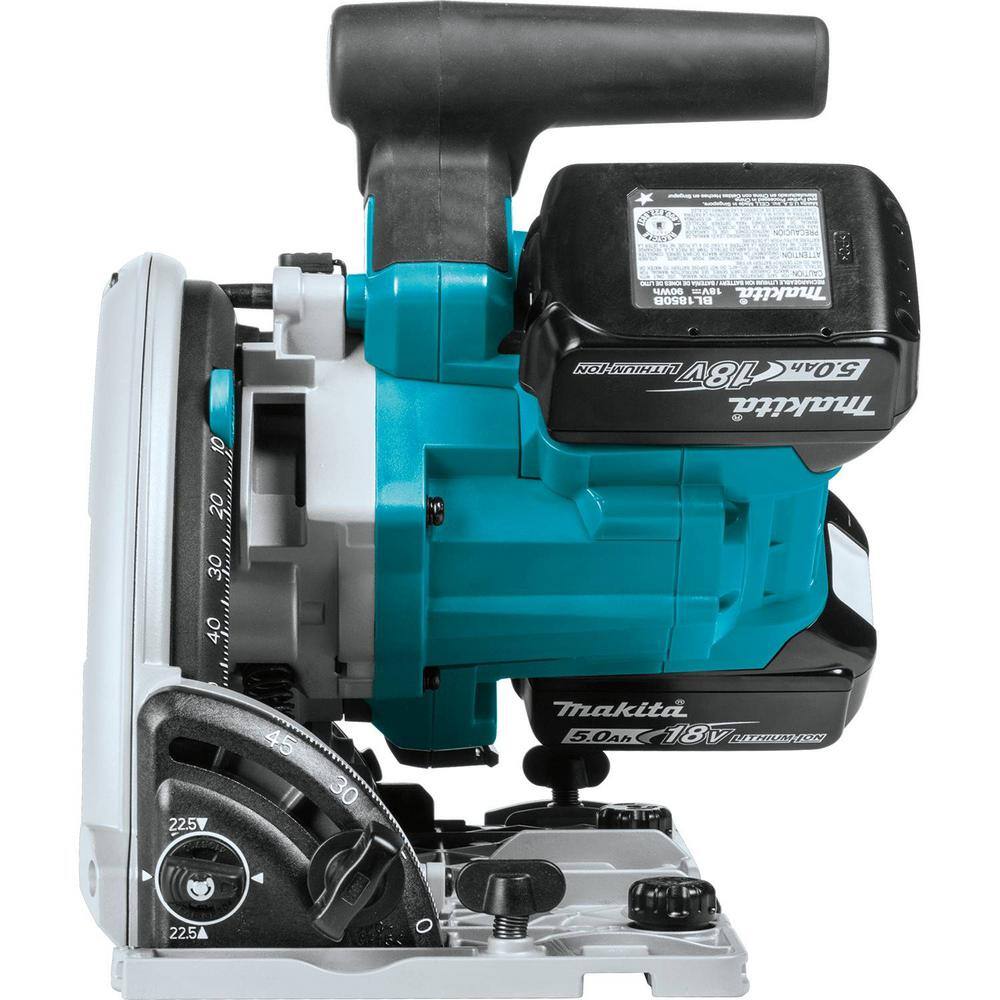 Makita 18V X2 LXT Lithium-Ion (36V) Brushless Cordless 6-12 in. Plunge Circular Saw w (2) Batteries 5.0Ah 55T Blade XPS01PTJ