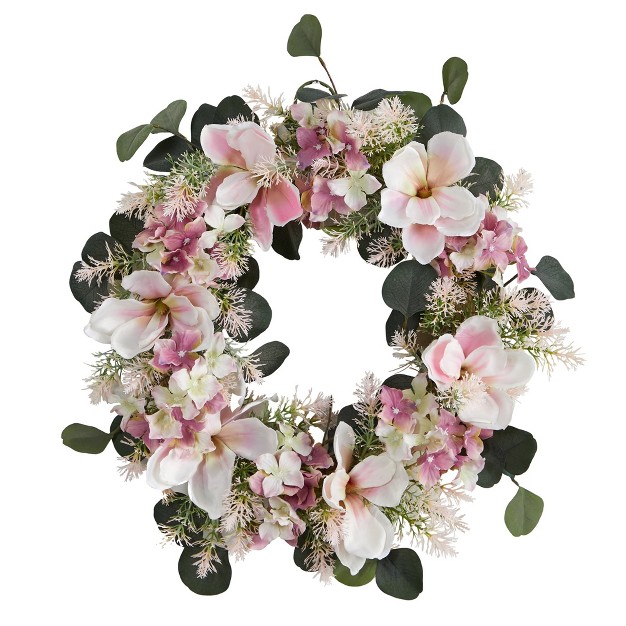 Nearly Natural 20 Hydrangea And Magnolia Artificial Wreath