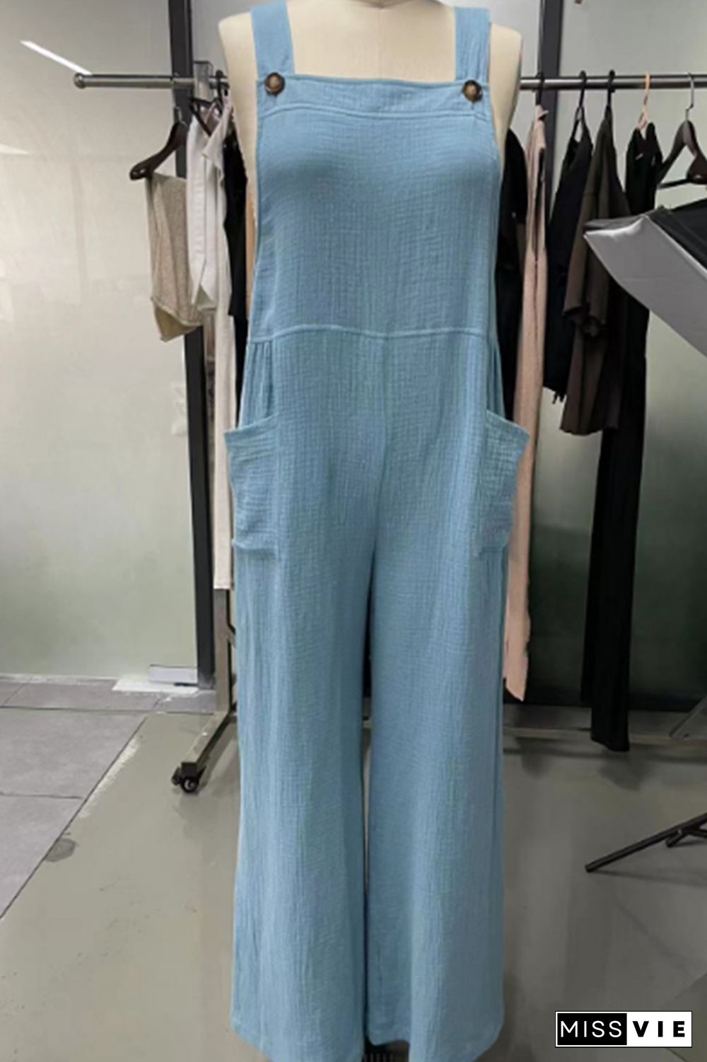 Plain Texture Wide Leg Cami Jumpsuit