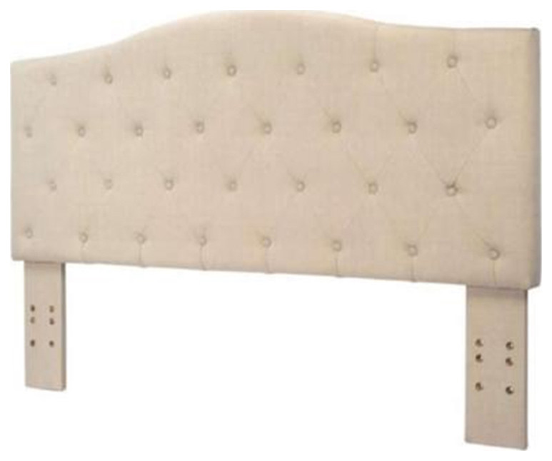 Button Tufted Fabric Wrapped Queen Size Wooden Headboard Ivory   Transitional   Headboards   by Homesquare  Houzz