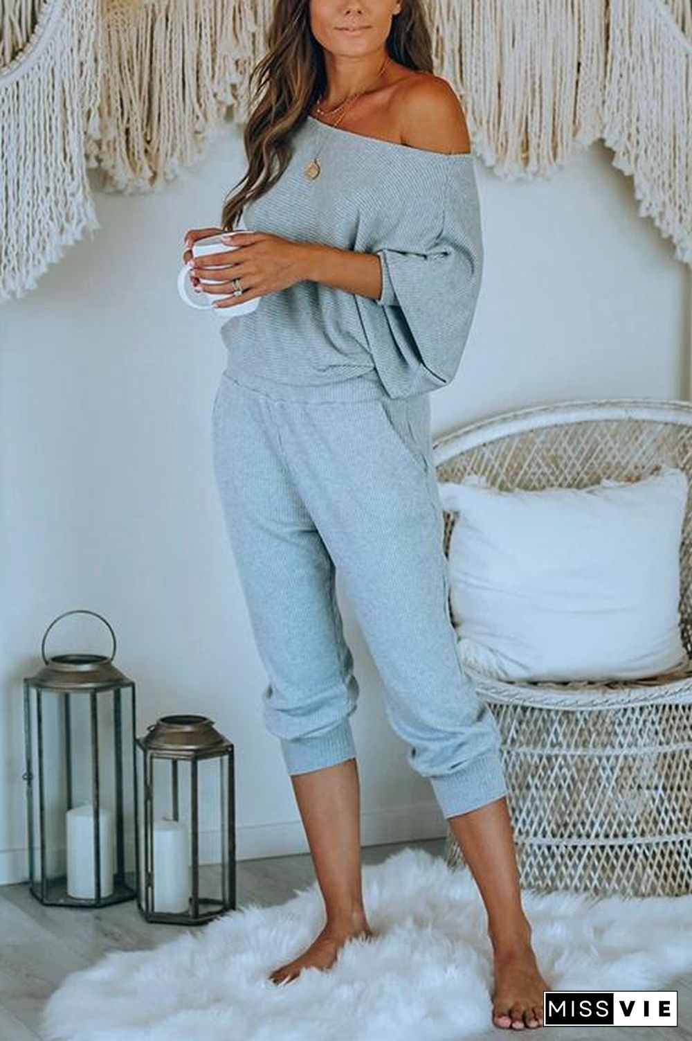 Batwing Long Sleeves Top and Long Pants Loungewear Set