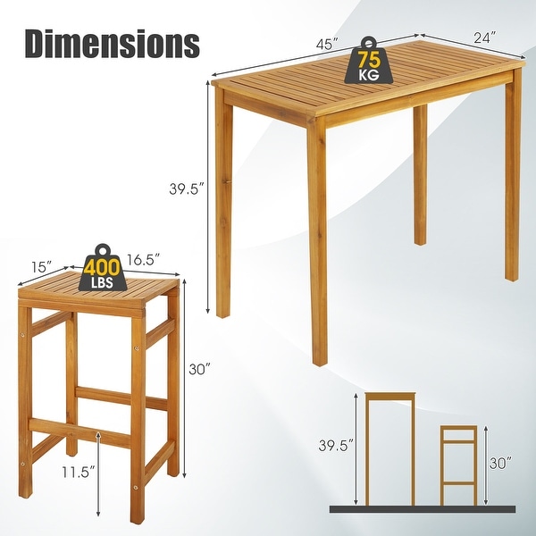 Costway 5 PCS Acacia Wood Bar Table Set 45