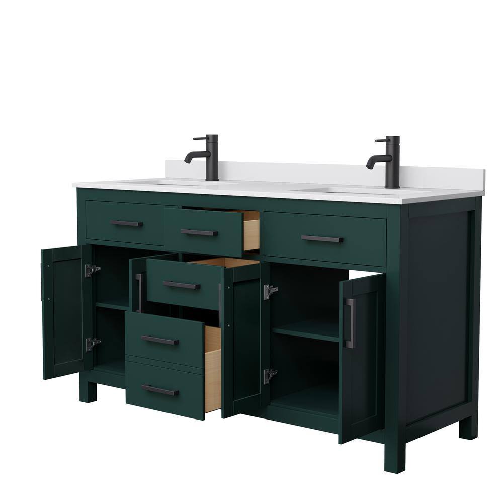 Wyndham Collection Beckett 60 in. W x 22 in. D x 35 in. H Double Sink Bathroom Vanity in Green with White Cultured Marble Top WCG242460DGKWCUNSMXX