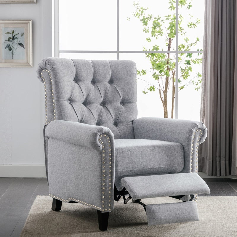 Classic Pushback Linen Tufted Recliner with Nailheads for Living Room， Bedroom， Office