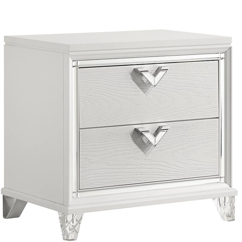 Prism Modern Sytle 2-Drawer Nightstand with LED Glow and V-Shape Handles