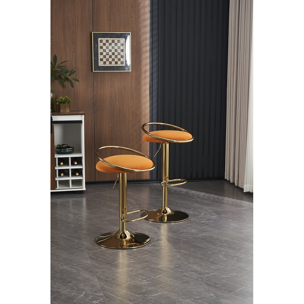 Bar Stools Set of 2 Counter Height Adjustable velvet Padded 360° Swivel Bar Chairs