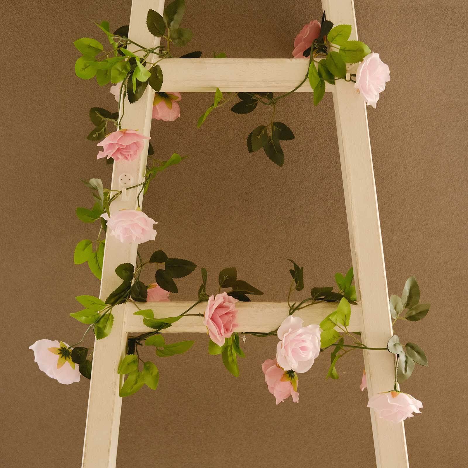 2 Pack Blush Dusty Rose Artificial Silk Mini Rose Vines Hanging Flower Garland with 26 Flower Heads - 7ft