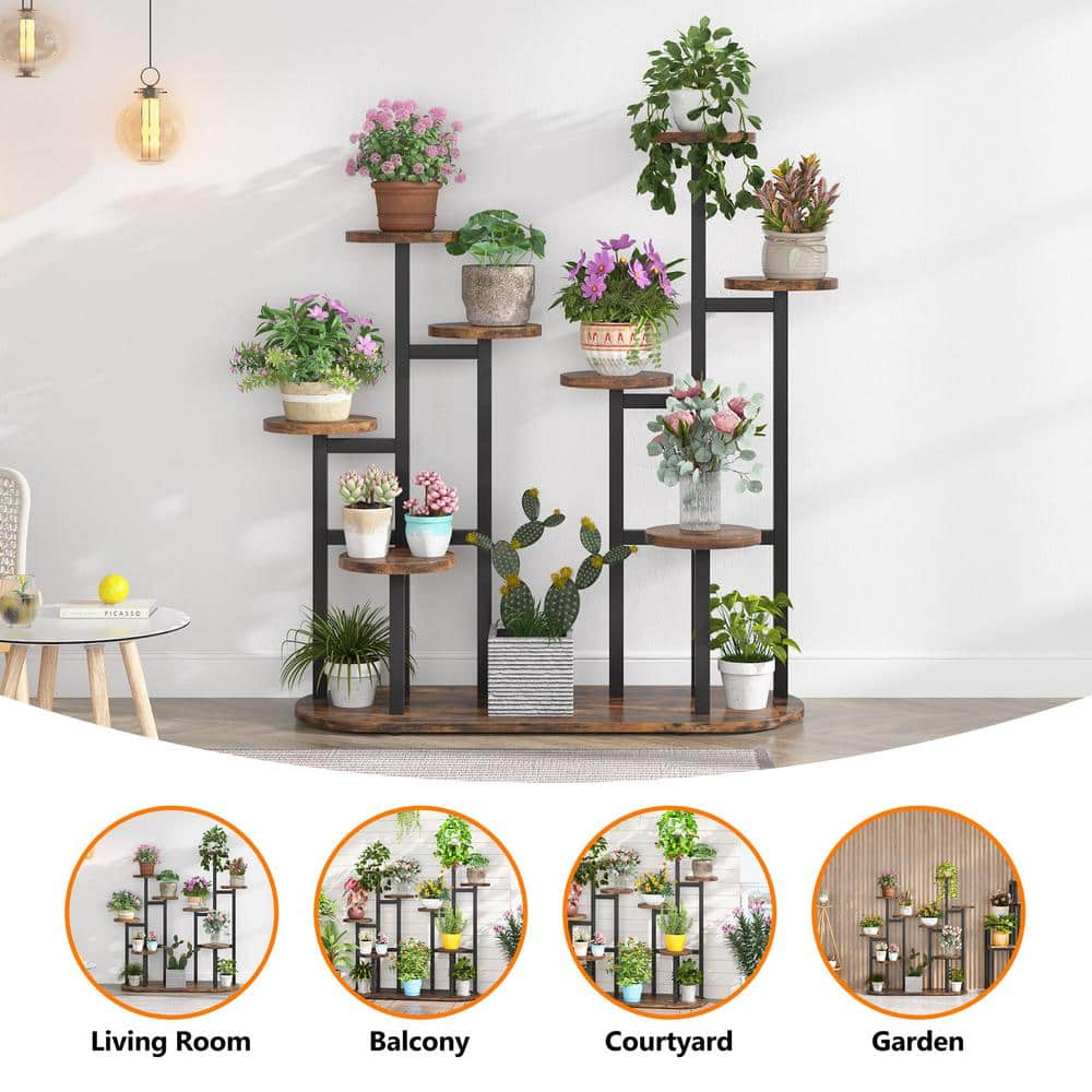 BYBLIGHT Wellston 44 in. Brown Round Wood Indoor Plant Stand with Tall Plant Rack Display Holder Planter Organizer BB-ZHS006XF