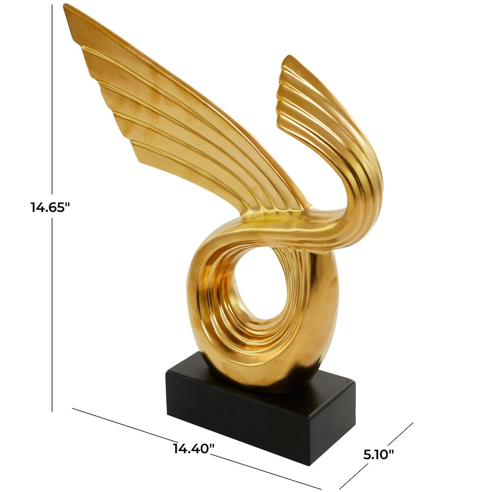 Gold or Silver Porcelain Wing Abstract Sculpture with Black Base