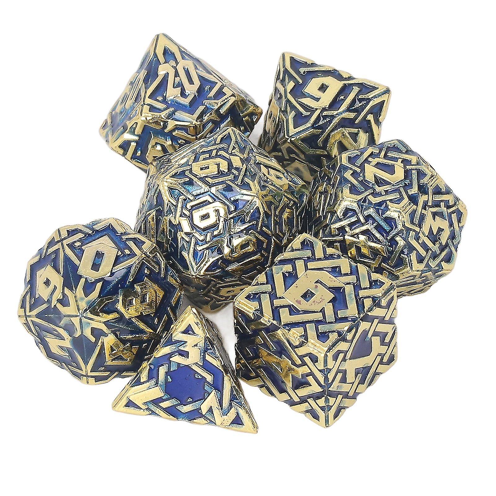 7pcs Metal Polyhedral Dice Maze Pattern Engraved nced Rolling Solid Metal Dice for Games Role Play Style 1