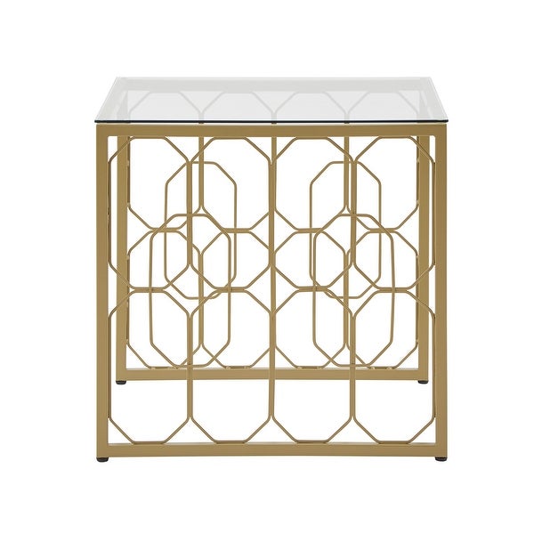 Elle Octagon Pattern Gold Metal and Glass Table by iNSPIRE Q Bold