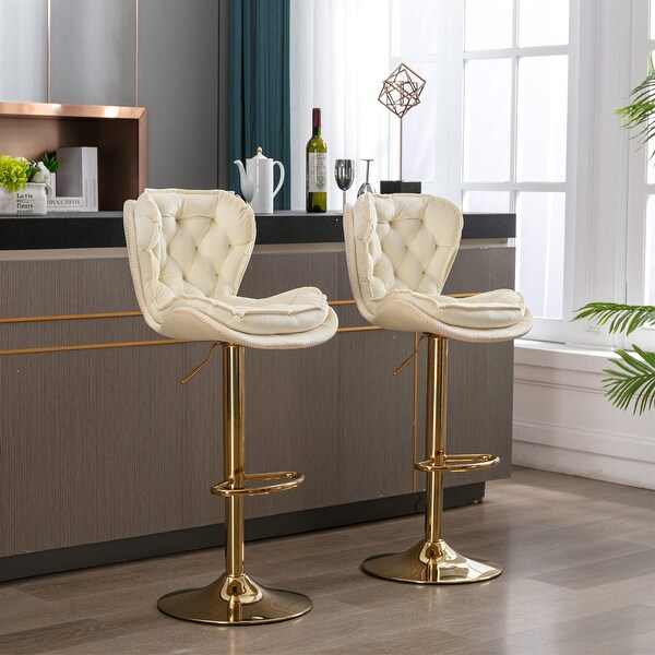 2Pc Bar Stools with Footrest Swivel Height Adjustable Velvet Bar Stool