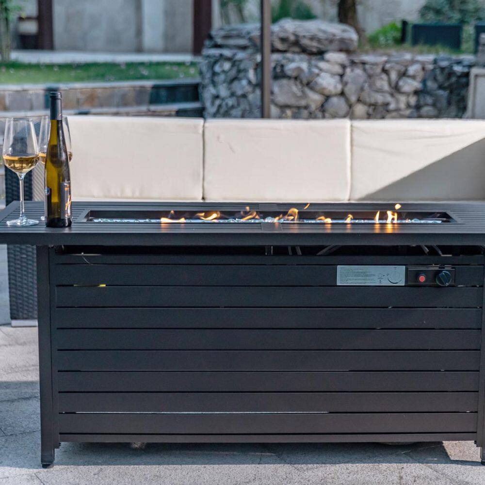 57 in. Propane Fire Pit Table 50000 BTU Rectangular Outdoor Gas Fire Pit Table with Lid and Wind Guard ETL Certification WEL-RA-092302