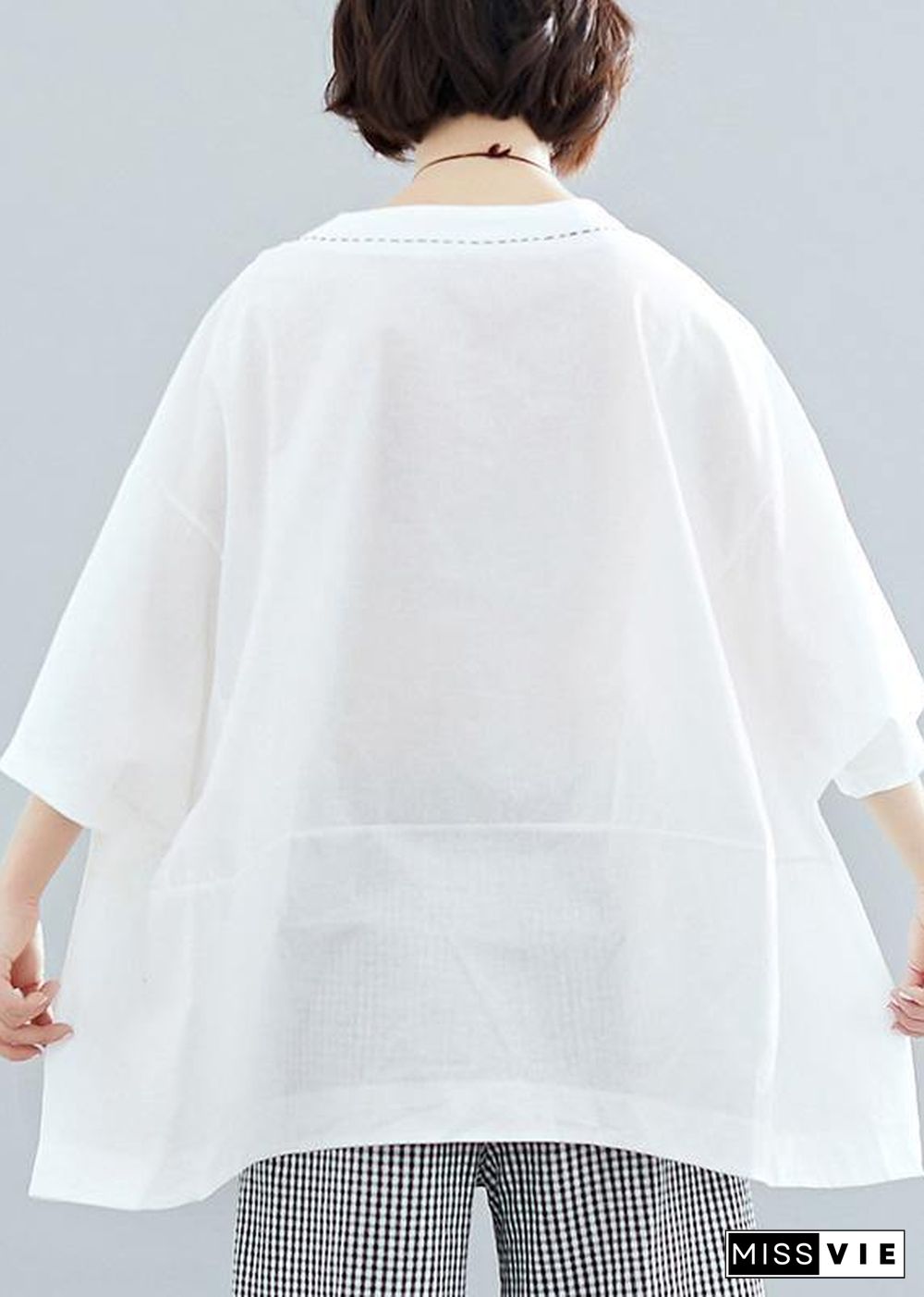 Women white cotton crane tops low high design oversized summer shirt