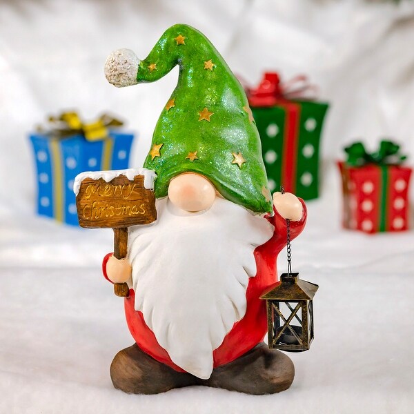 Christmas Gnome Holding Wooden Sign with Green Star Hat